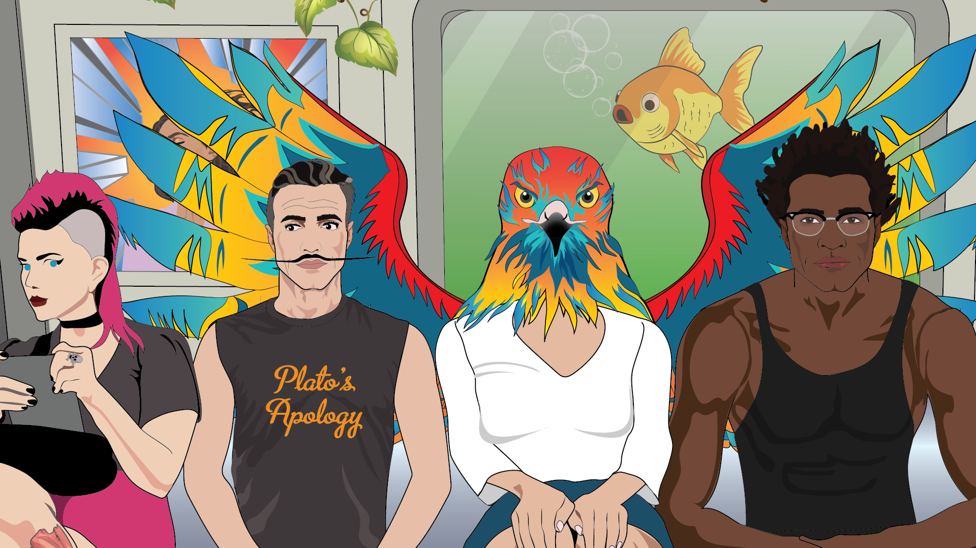 vector illustration of woman starting to transform into a bird