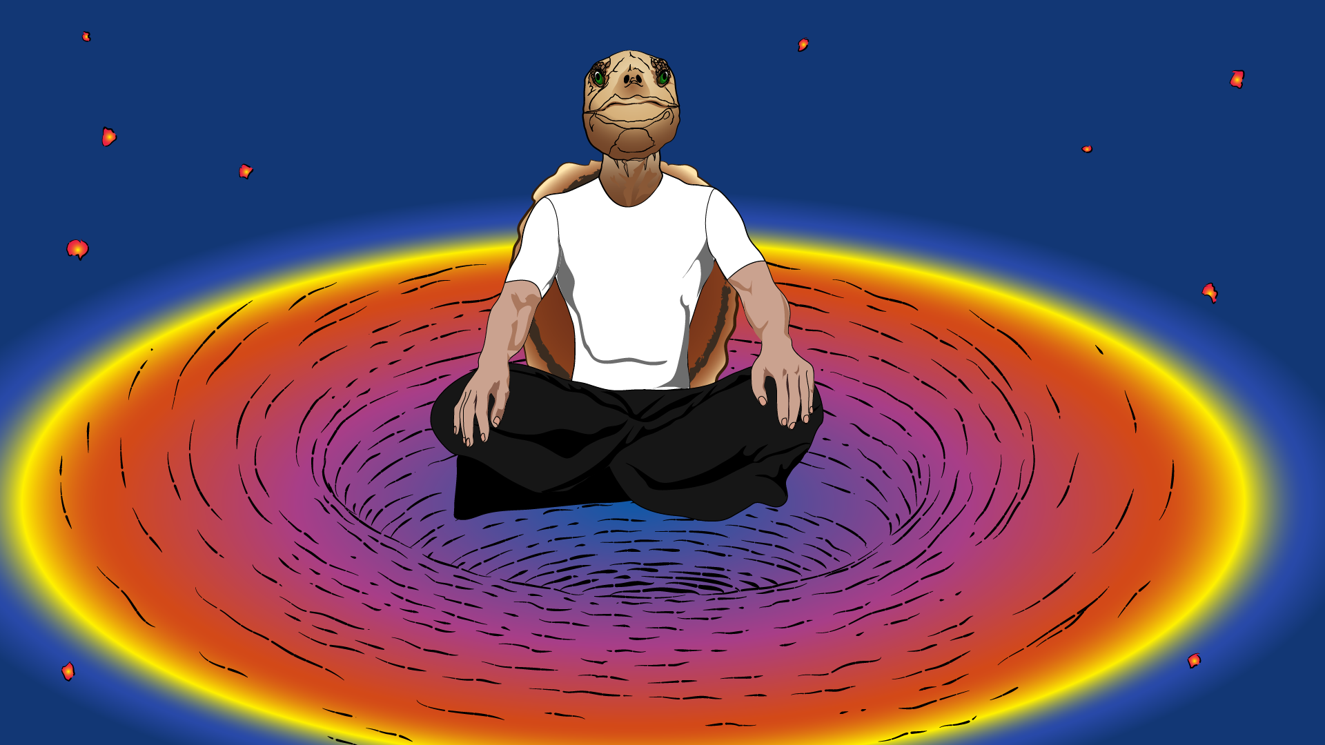 vector illustration of tortoise meditating in space