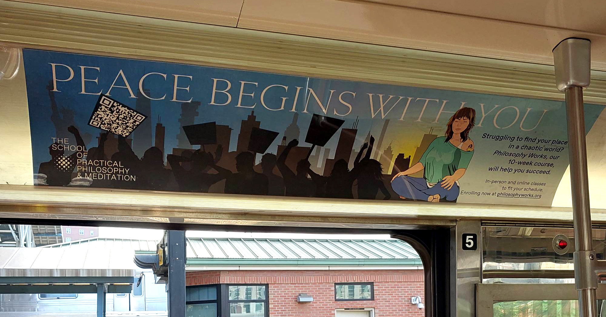 Illustration of New Yorkers protesting and a woman meditating